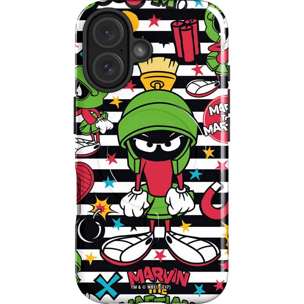 Looney Tunes Marvin the Martian Striped Patches iPhone 16 Plus Magsafe Impact Case