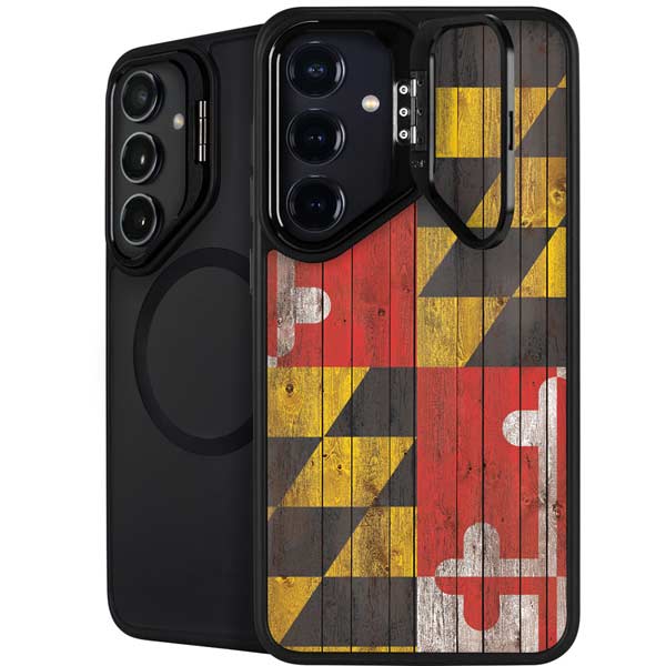 Maryland Flag Dark Wood Galaxy S26 Plus Kickstand Case
