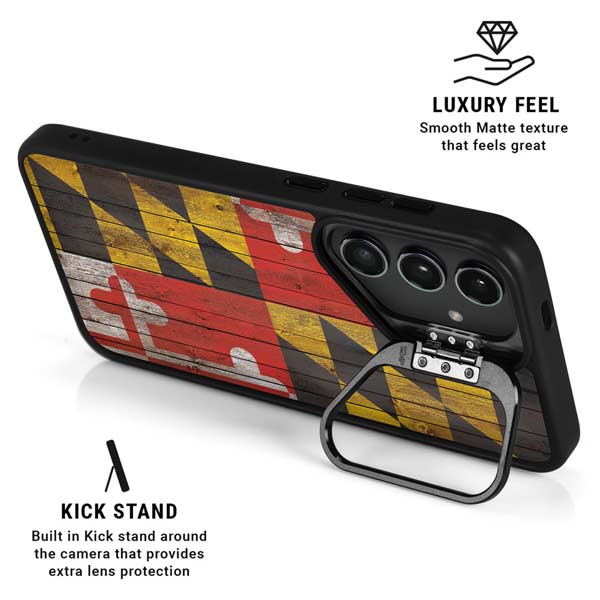 Maryland Flag Dark Wood Galaxy S26 Plus Kickstand Case