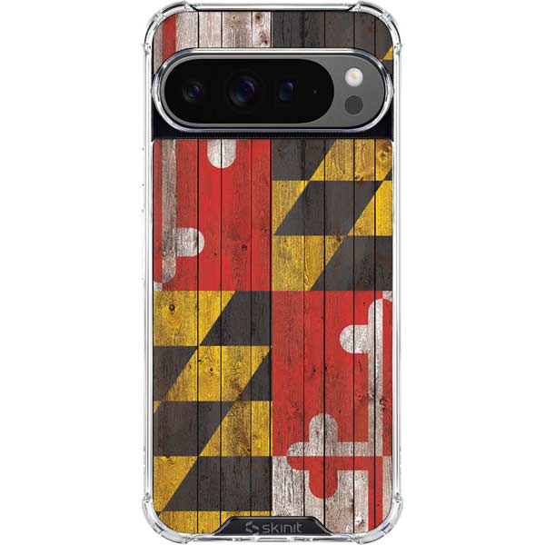 Maryland Flag Dark Wood Google Pixel 10 Pro Clear Case