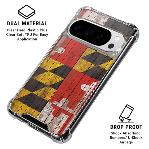 Maryland Flag Dark Wood Google Pixel 10 Pro Clear Case