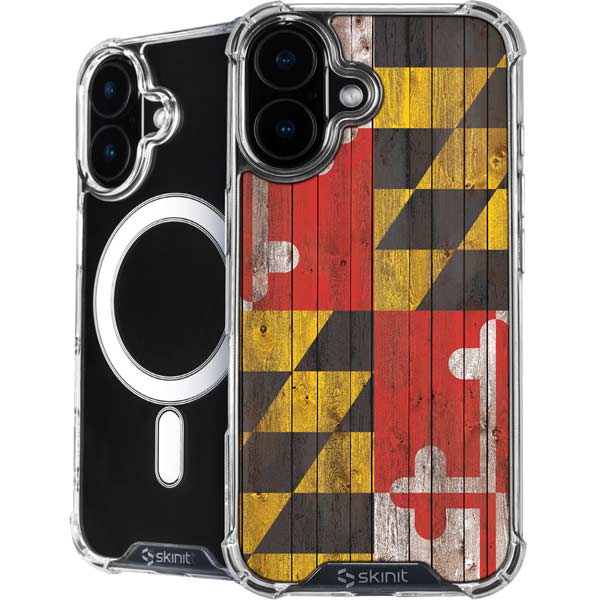 Maryland Flag Dark Wood iPhone 16 MagSafe Case