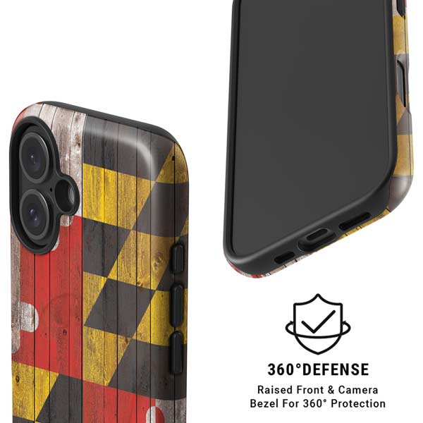 Maryland Flag Dark Wood iPhone 16 Magsafe Impact Case