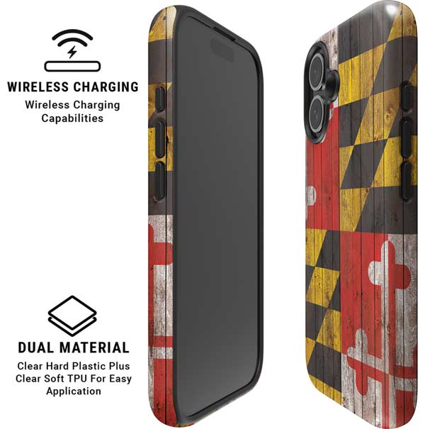 Maryland Flag Dark Wood iPhone 16 Magsafe Impact Case