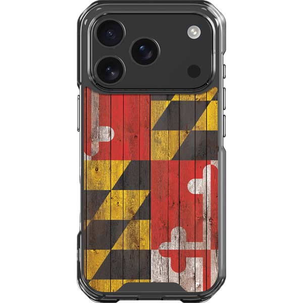 Maryland Flag Dark Wood iPhone 17 Pro Clear Case