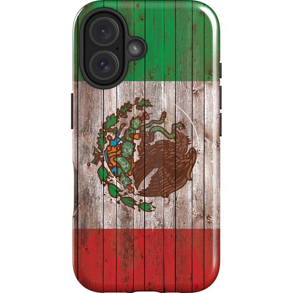 Mexican Flag Dark Wood iPhone 16 Plus Magsafe Impact Case