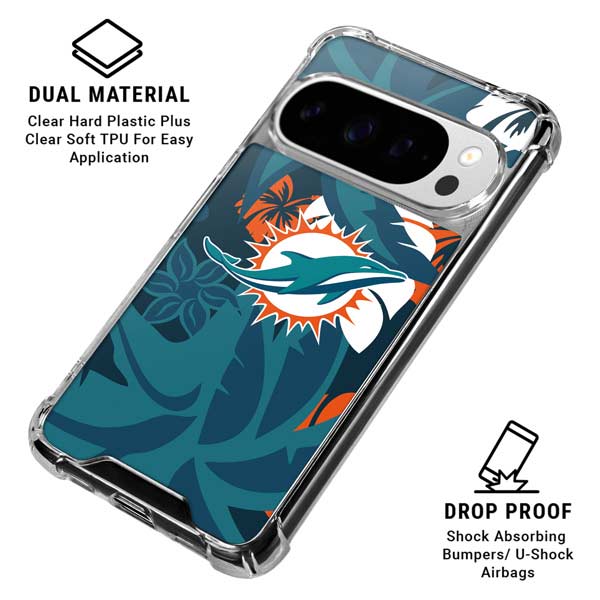 NFL Miami Dolphins Tropical Print Google Pixel 10 Pro XL Clear Case