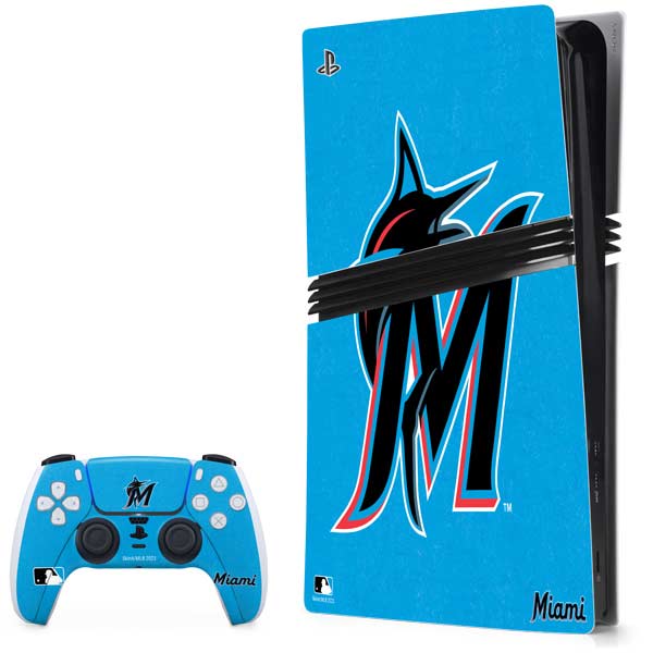 MLB Miami Marlins Solid Distressed PlayStation PS5 Skins