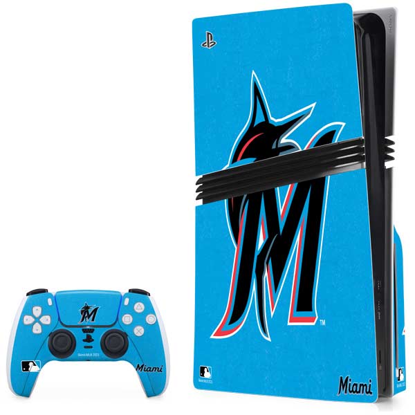 MLB Miami Marlins Solid Distressed PlayStation PS5 Skins