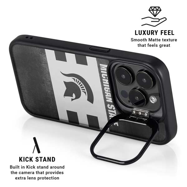 Michigan State University Black and White Stripes iPhone 14 Pro Kickstand Case