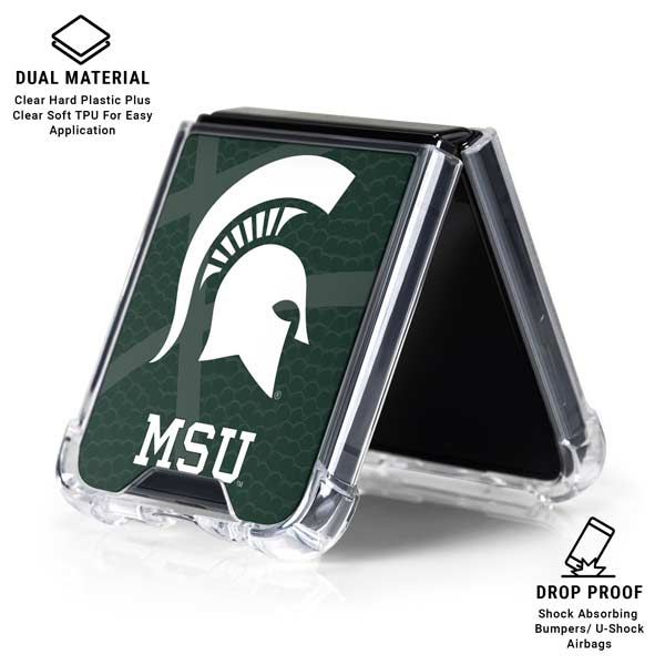 Michigan State University Green Basketball Galaxy Z Flip7 Clear Case