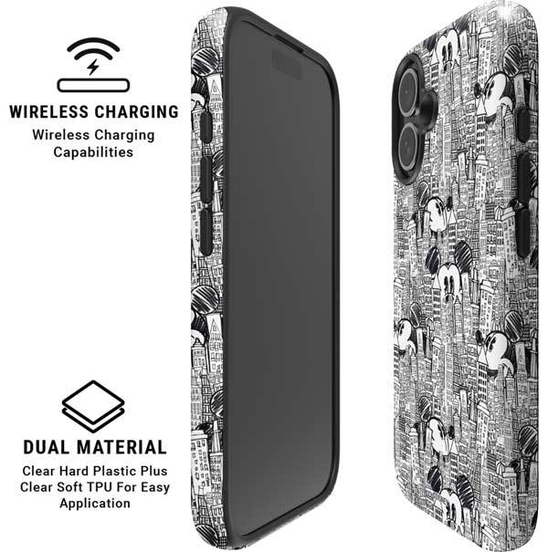 Disney Mickey Mouse Cityscape Sketch iPhone 16 Plus Magsafe Impact Case