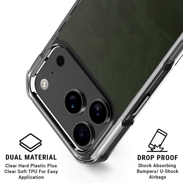 Military Green Shadow Camo iPhone 17 Pro Clear Case