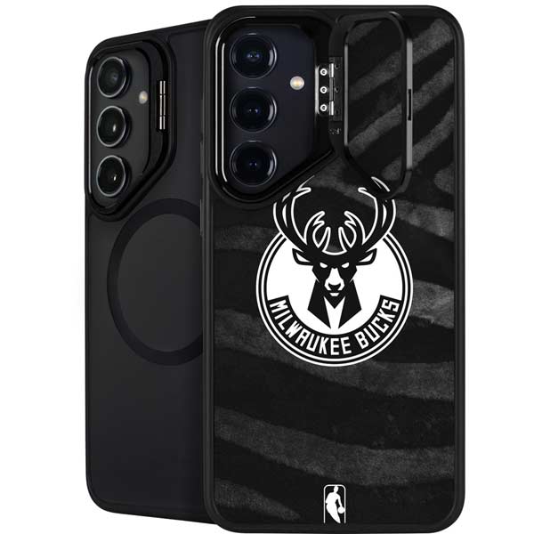 NBA Milwaukee Bucks Animal Print Black Galaxy S26 Plus Kickstand Case