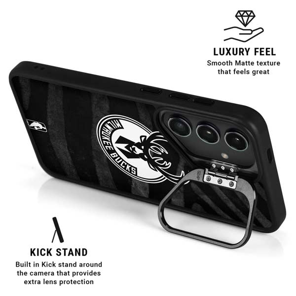 NBA Milwaukee Bucks Animal Print Black Galaxy S26 Plus Kickstand Case