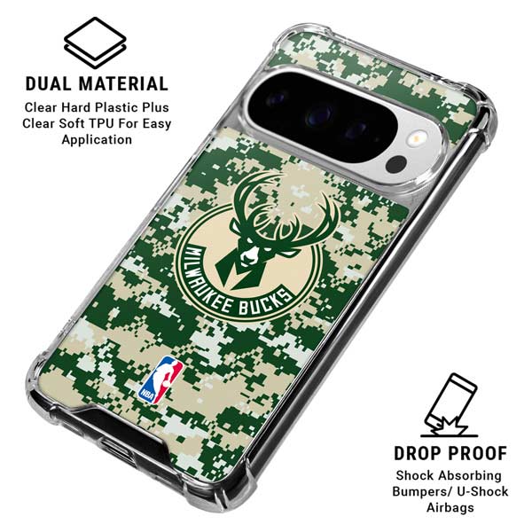 NBA Milwaukee Bucks Camo Digi Google Pixel 10 Pro Clear Case