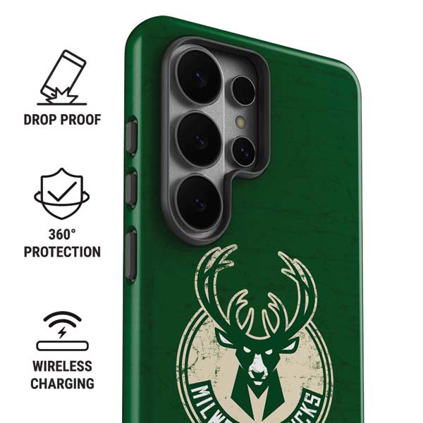 NBA Milwaukee Bucks Green Distressed Galaxy S26 Ultra Impact Case
