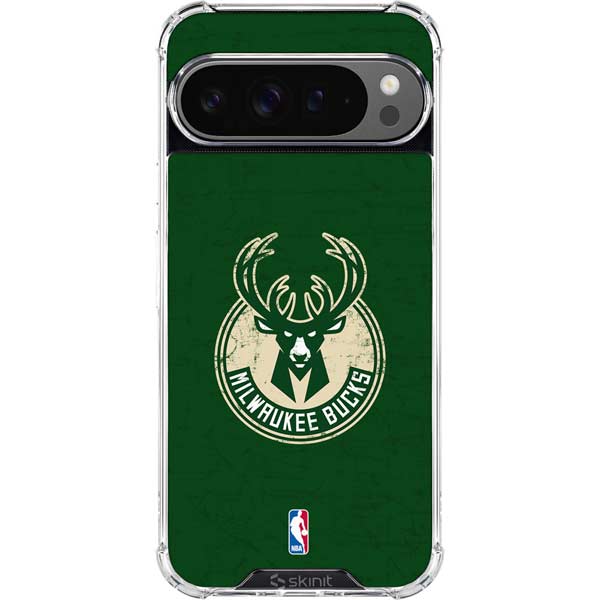 NBA Milwaukee Bucks Green Distressed Google Pixel 10 Pro Clear Case