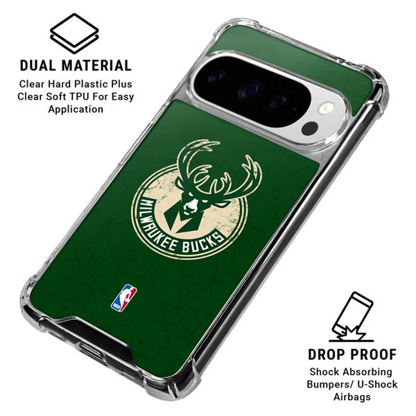 NBA Milwaukee Bucks Green Distressed Google Pixel 10 Pro Clear Case