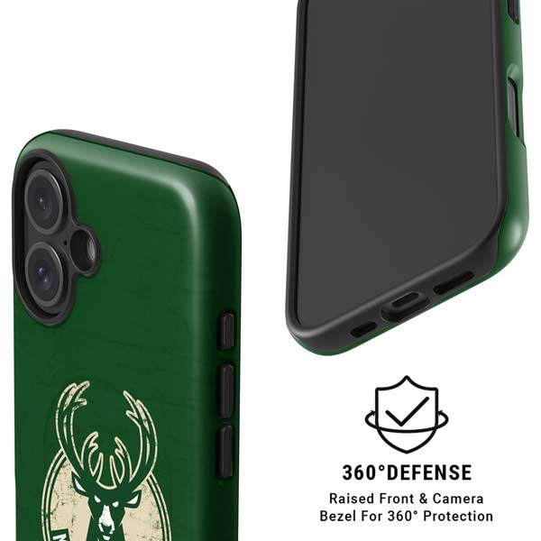 NBA Milwaukee Bucks Green Distressed iPhone 16 Magsafe Impact Case