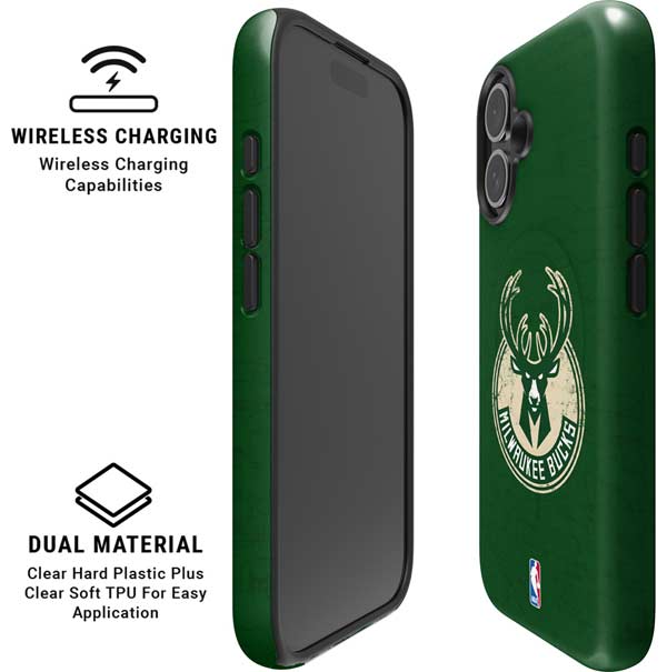 NBA Milwaukee Bucks Green Distressed iPhone 16 Magsafe Impact Case