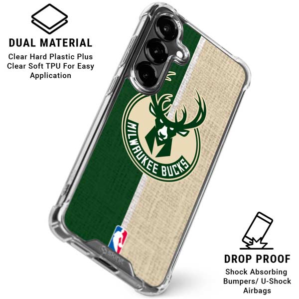 NBA Milwaukee Bucks Split Canvas Galaxy S26 Clear Case