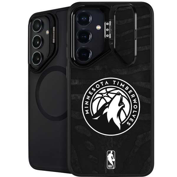 NBA Minnesota Timberwolves Black Animal Print Galaxy S26 Plus Kickstand Case