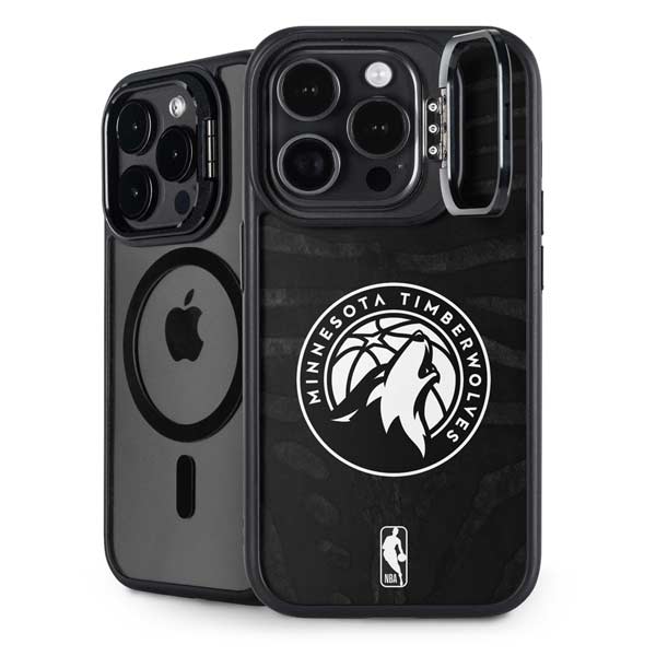 NBA Minnesota Timberwolves Black Animal Print iPhone 14 Pro Kickstand Case