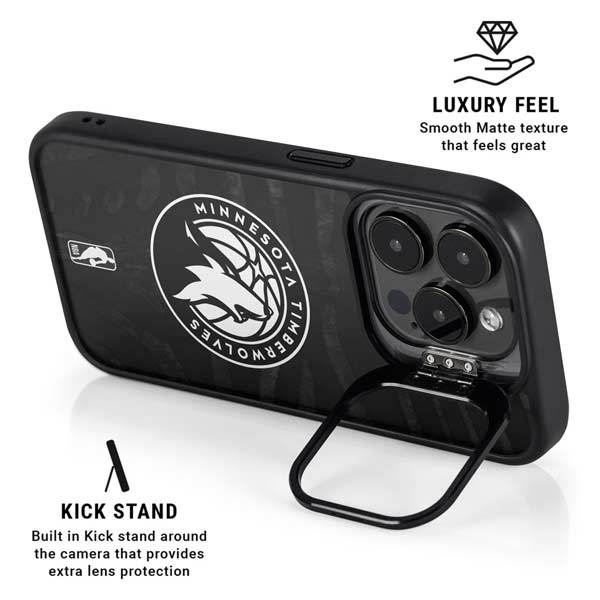 NBA Minnesota Timberwolves Black Animal Print iPhone 14 Pro Kickstand Case