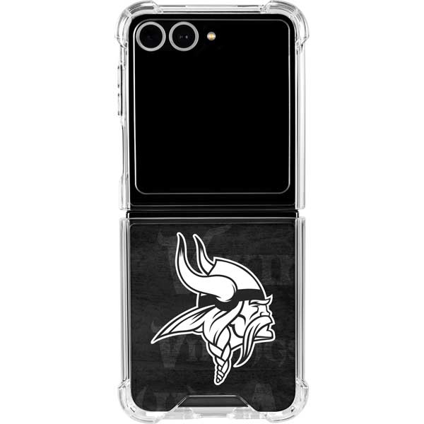 NFL Minnesota Vikings Black & White Galaxy Z Flip7 Clear Case