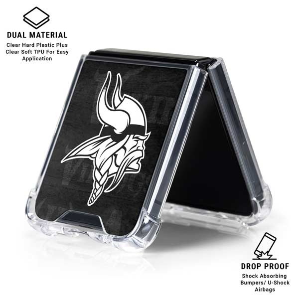 NFL Minnesota Vikings Black & White Galaxy Z Flip7 Clear Case