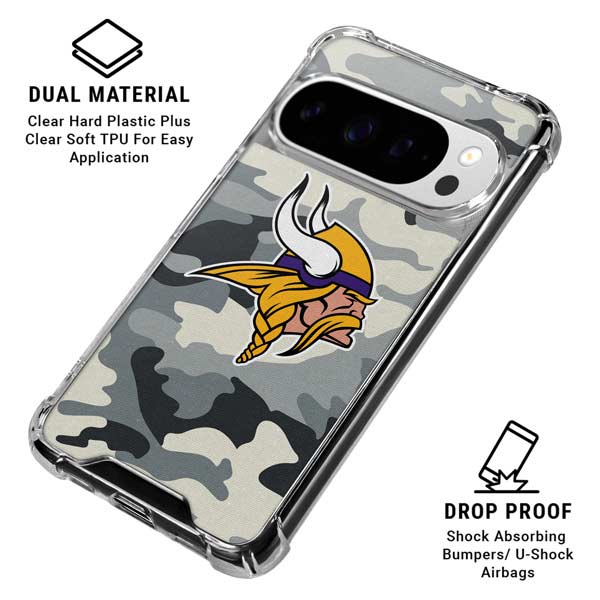 NFL Minnesota Vikings Camo Google Pixel 10 Pro Clear Case