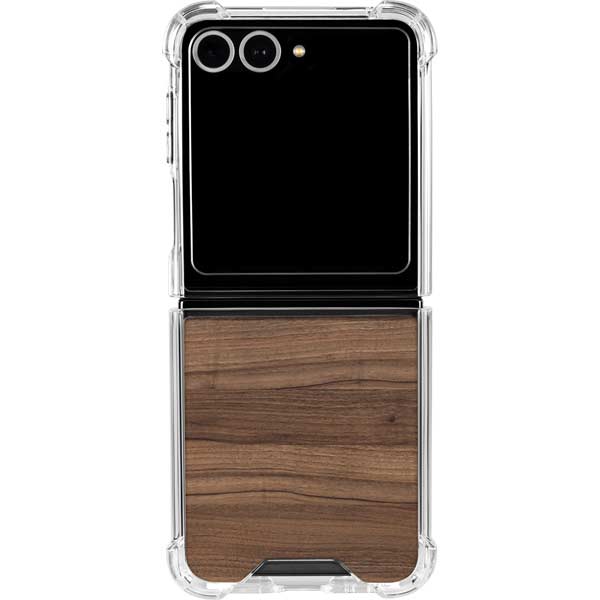 Natural Walnut Wood Galaxy Z Flip7 Clear Case