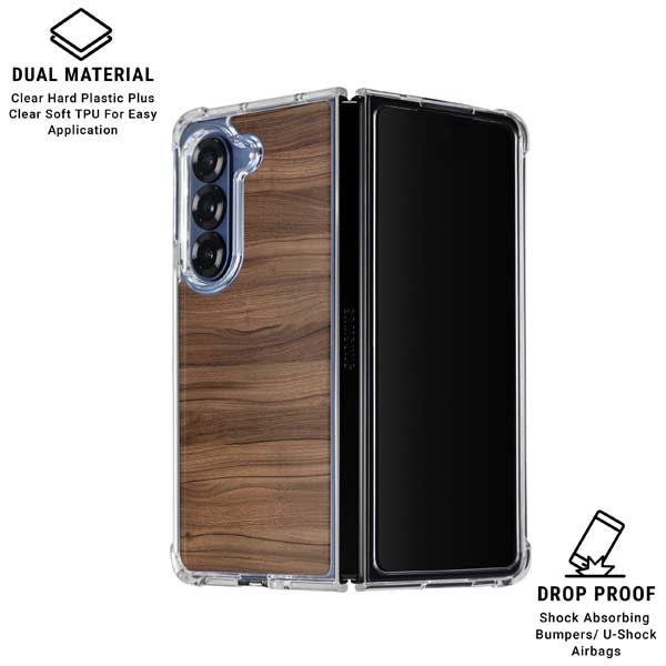 Natural Walnut Wood Galaxy Z Fold7 Clear Case
