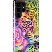 Neon Rainbow Cheetah with Rose by Sheena Pike Galaxy Cases