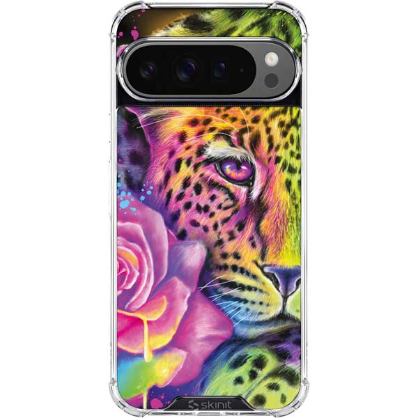 Neon Rainbow Cheetah with Rose by Sheena Pike Google Pixel 10 Pro XL Clear Case