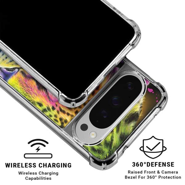 Neon Rainbow Cheetah with Rose by Sheena Pike Google Pixel 10 Pro XL Clear Case