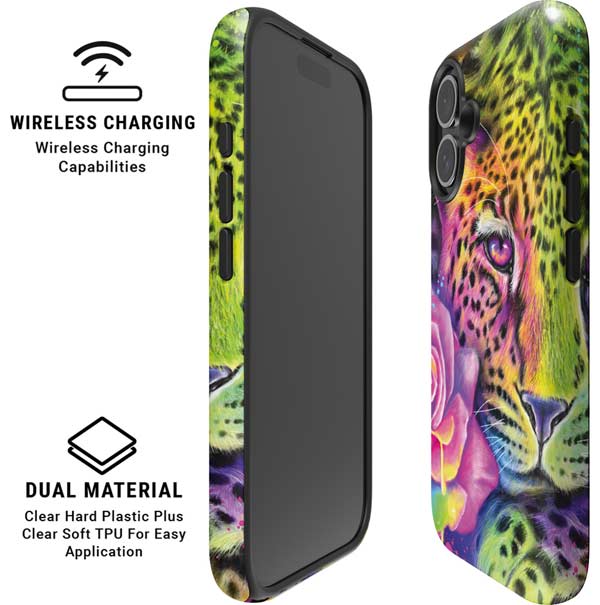 Neon Rainbow Cheetah with Rose by Sheena Pike iPhone 16 Magsafe Impact Case