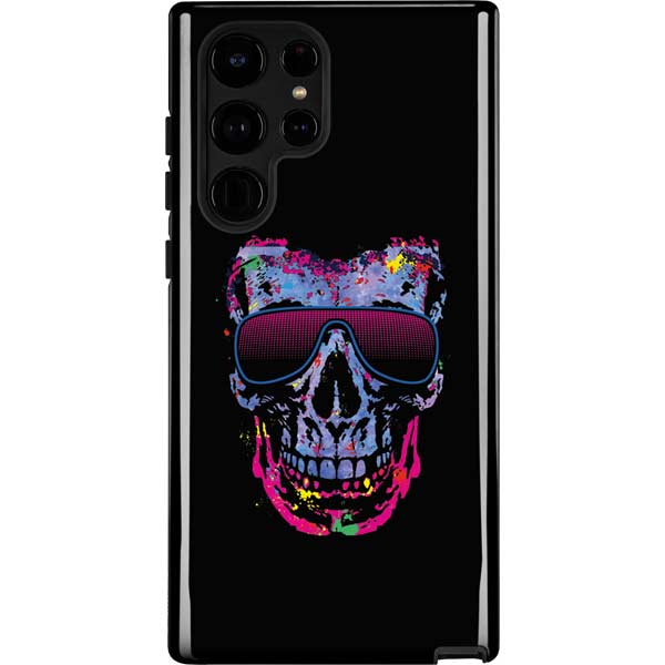 Liquid Blue Neon Skull with Glasses Galaxy Cases