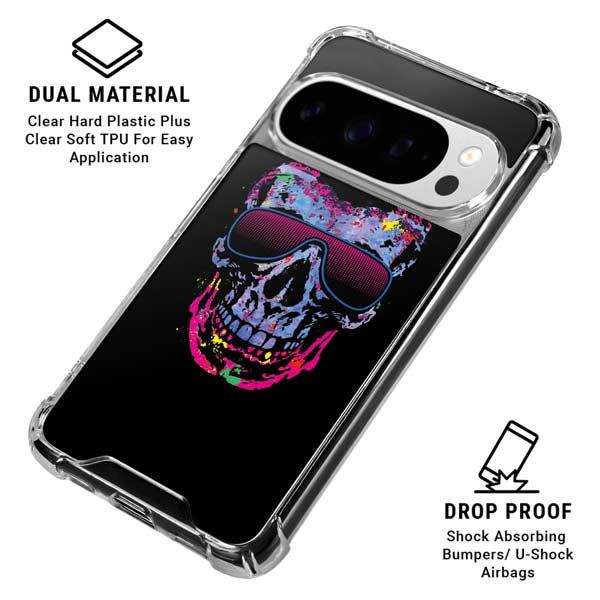 Liquid Blue Neon Skull with Glasses Google Pixel 10 Pro Clear Case