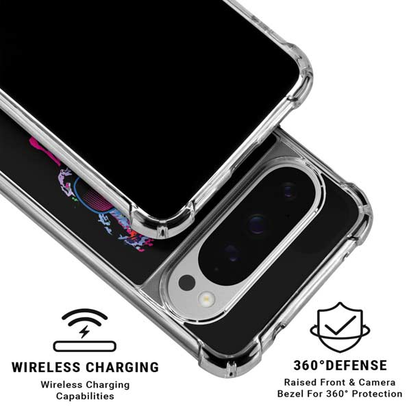 Liquid Blue Neon Skull with Glasses Google Pixel 10 Pro Clear Case