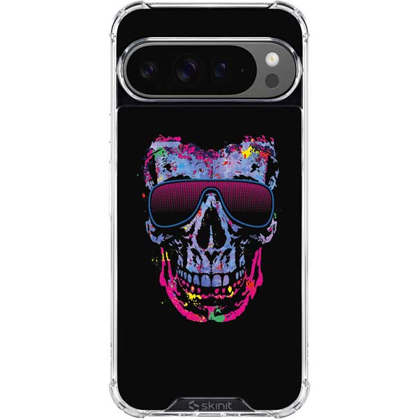 Liquid Blue Neon Skull with Glasses Google Pixel 10 Pro XL Clear Case