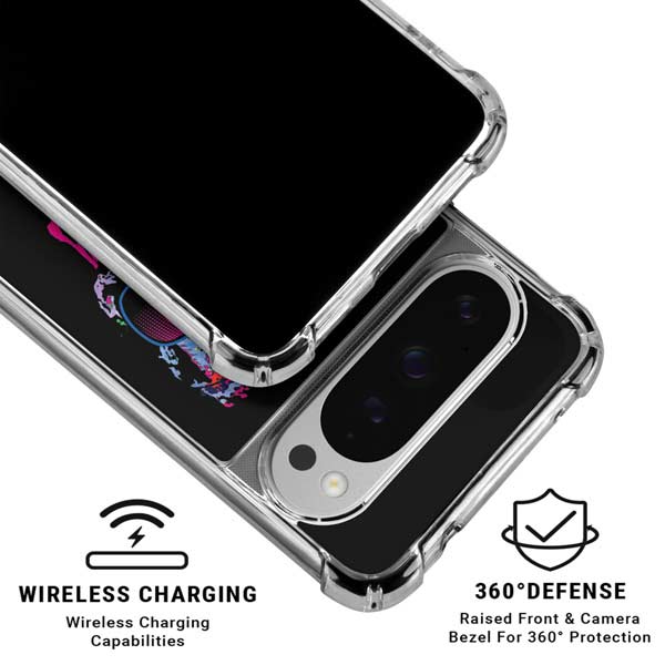 Liquid Blue Neon Skull with Glasses Google Pixel 10 Pro XL Clear Case