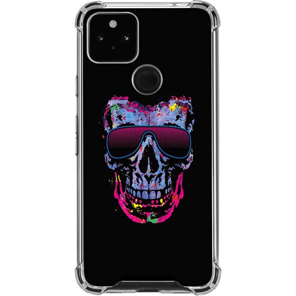 Liquid Blue Neon Skull with Glasses Pixel Cases