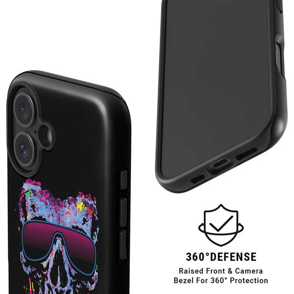 Liquid Blue Neon Skull with Glasses iPhone 16 Magsafe Impact Case