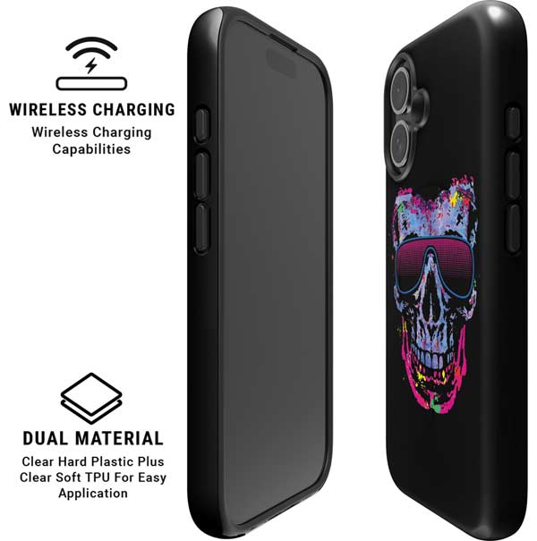 Liquid Blue Neon Skull with Glasses iPhone 16 Magsafe Impact Case