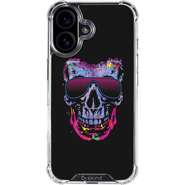Liquid Blue Neon Skull with Glasses iPhone 17 Clear Case