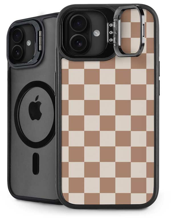 Neutral Checkered iPhone 16 Kickstand Case