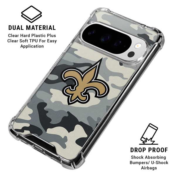 NFL New Orleans Saints Camo Google Pixel 10 Pro Clear Case