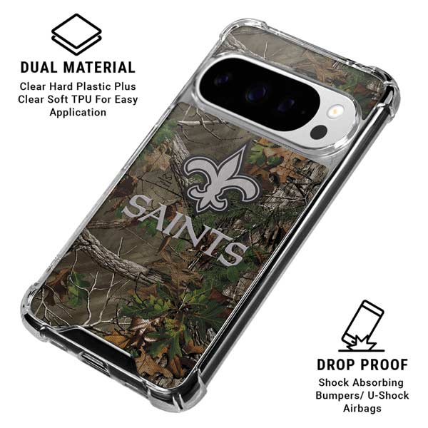 NFL New Orleans Saints Realtree Xtra Green Camo Google Pixel 10 Pro Clear Case